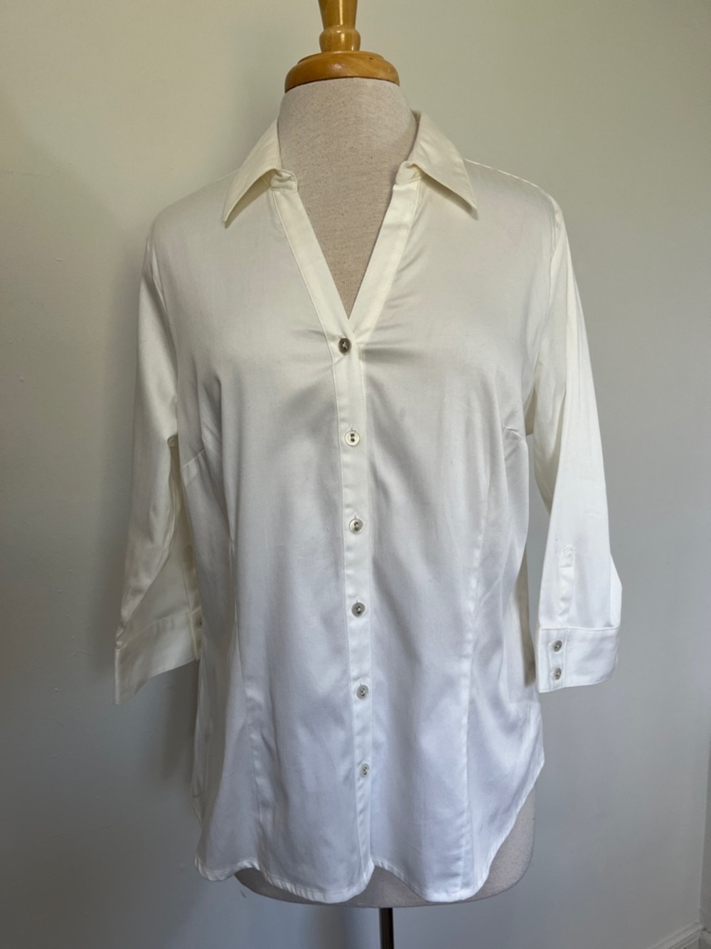 212 Collection Stretch White button down Cotton blouse 3/4 sleeve Size Large